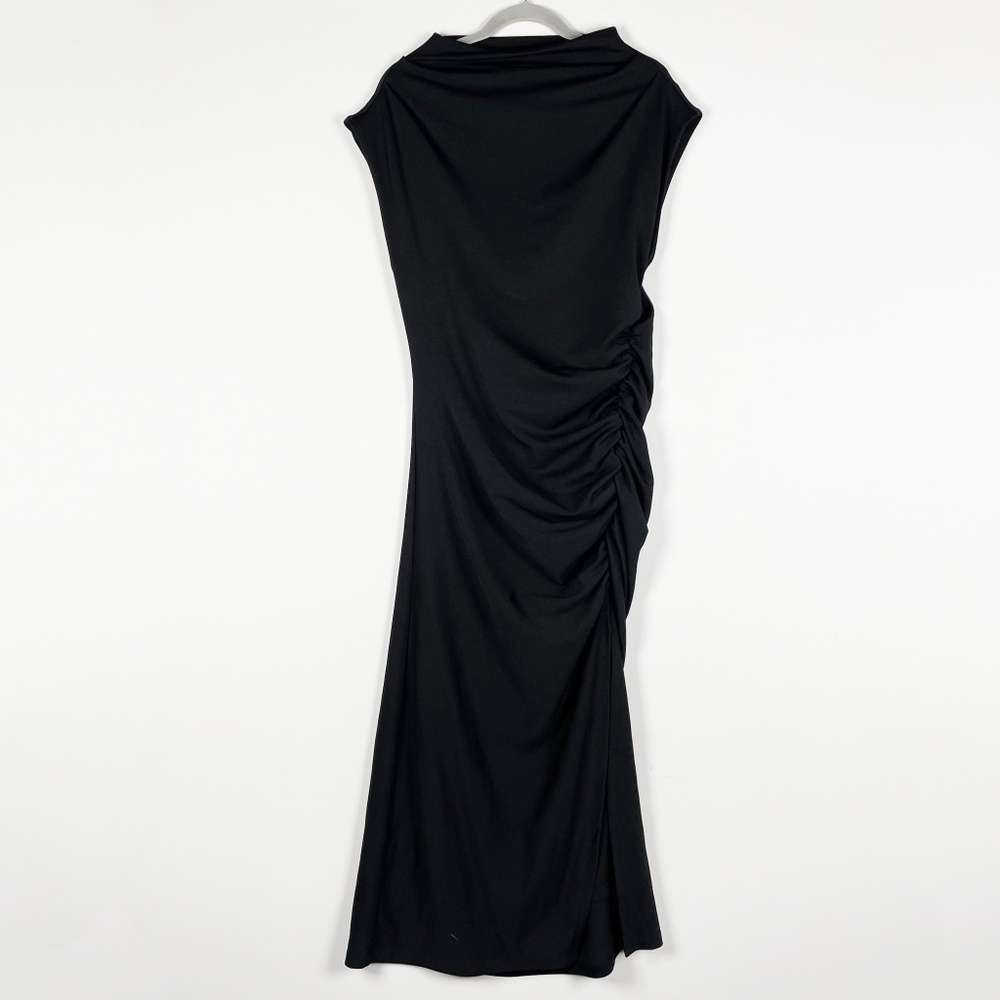 Anthropologie Black Ruched Midi Dress